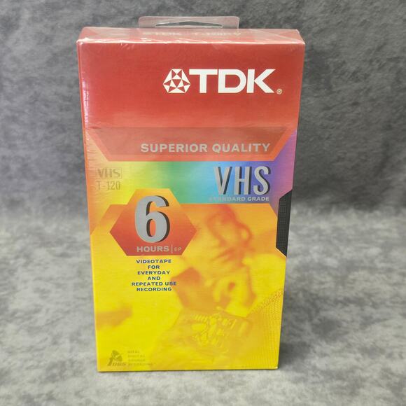TDK Superior Quality VHS Standard Grade 6 Hours T-120 Blank Video Cassette Tape - Picture 1 of 5